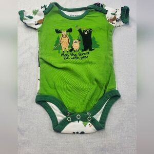 Green Kids One Piece with Forest Print Sz 6-12m